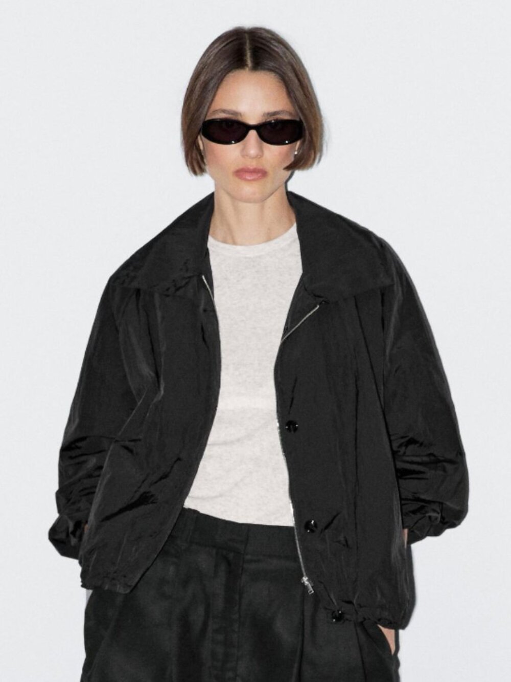 Massimo Dutti High Puff Neck Windbreaker Bomber Jacket Black M - Picture 4 of 8